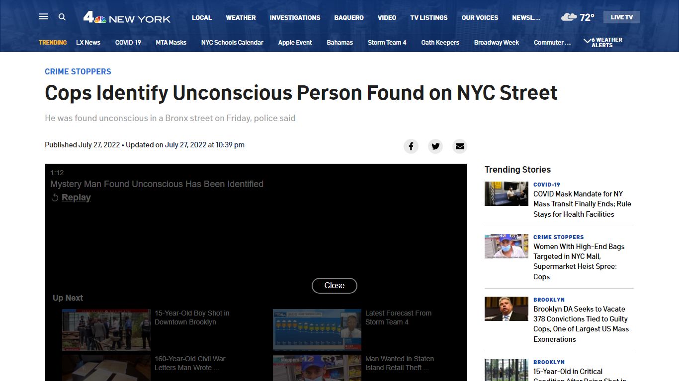 Cops Identify Unconscious Person Found on NYC Street