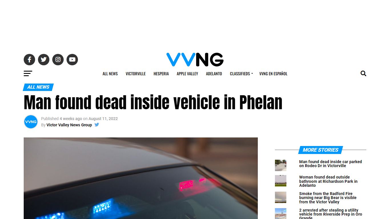 Man found dead inside vehicle in Phelan - vvng.com